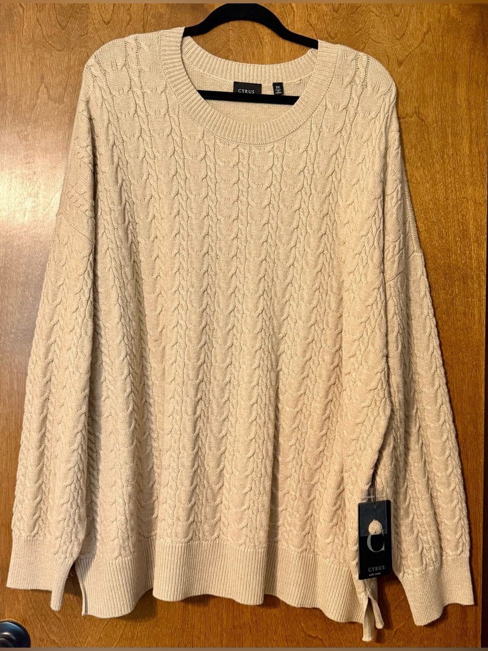 Cyrus Cable Knit Crewneck Sweater in Cream